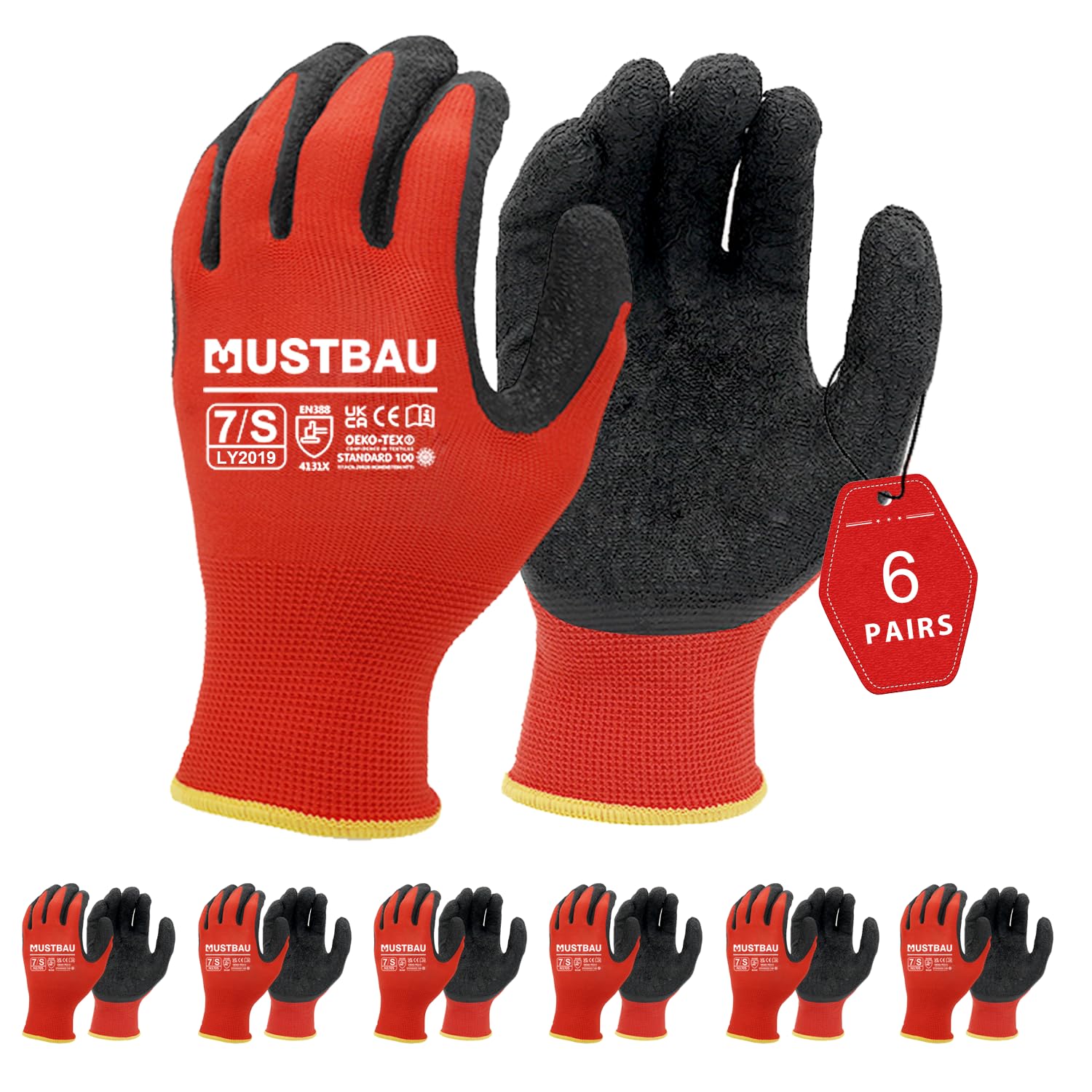 Mustbau PALY2019R Arbeitshandschuhe 6 PackRutschfest Gartenhandschuhe Montagehandschuhe SIZESMLXL