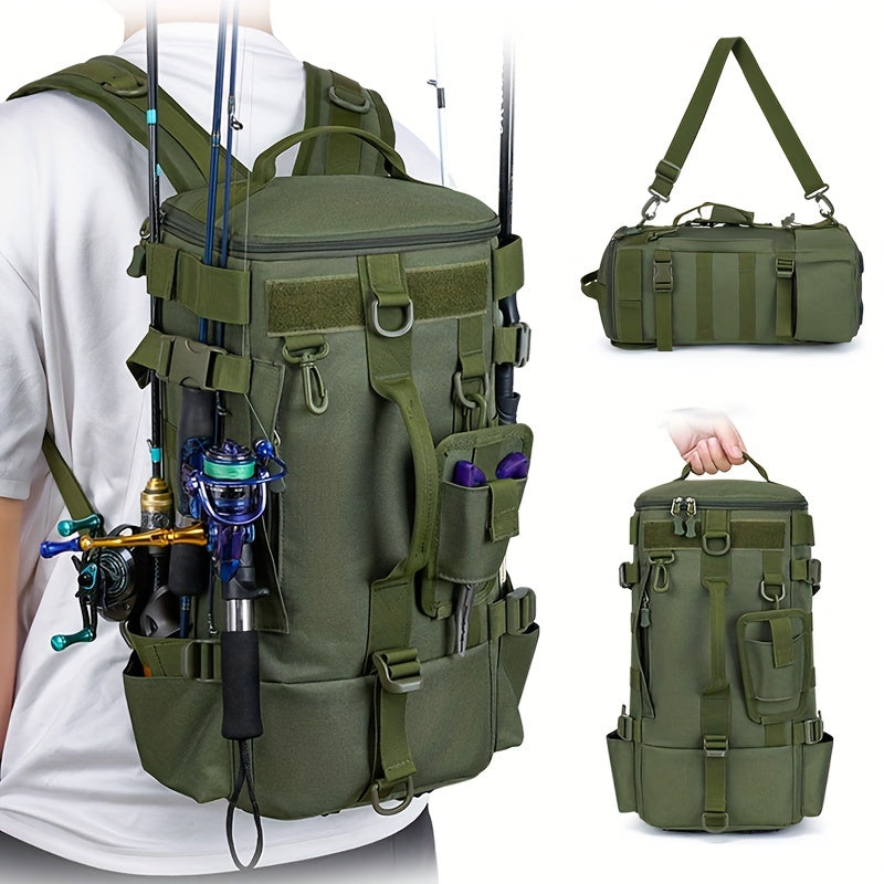 MehrfachFunktionsAngelrucksack  OutdoorSporttasche mit Rutenhaltern Taktische CampingAusrstung Universelle Passform Solide ReiverschlussNylon Wasserfest fr Angeln Picknick Wandern 30L40L Fassungsvermgen