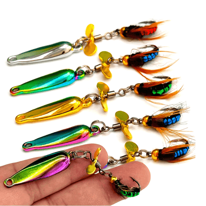 Set of 5 Reflective Zinc Alloy Fishing Spoons with Rotating Swivels  Artificial Insect Lure for Salmon and Trout Durable Bait with Fly Hooks for Angling Accessories