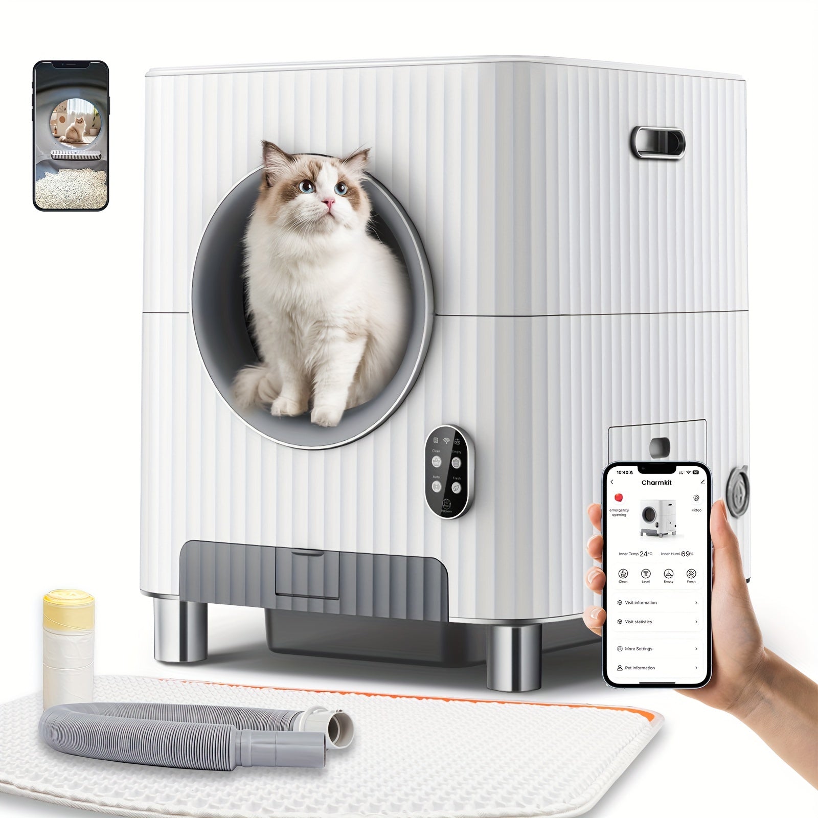 Charmkit Selbstreinigende Katzentoilette Automatische Tr fr Katzentoilette Automatische Katzentoilette mit groem Fassungsvermgen und APPSteuerung Videomonitor Einklemmschutz Geruchsentfernung 5G24G