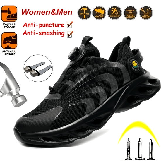 HerrenSicherheitsstiefel Aus Gewebtem Strick Atmungsaktiv Mit Stahlkappe Pannensicher Rutschfest Mit Drehbarer Schnalle Langlebige IndustrieBauschuhe