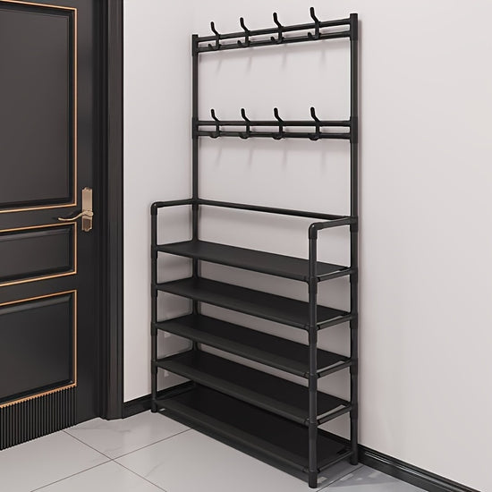 1pc Eingang Kohlenstoffstahl Garderobe Foyer Schuhregal Freistehende Garderobe Mit 45 Ebenen Von Aufbewahrungsregalen Und 8 Doppelhaken Wohnzimmer Badezimmer Flur Schuhregal Organizer Selbstmontage Erforderlich